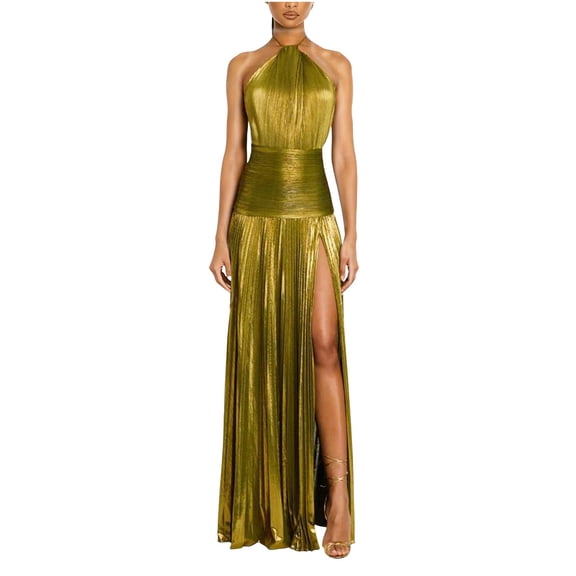 ZQUUVOU Women's Halter Neck Slip Dress Solid Color Thigh High Split Bodycon Maxi Length Elegant Formal Party Gown Green