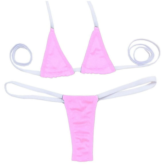 ZQUUVOU Women's Halter Triangle Thong Bikini Sets High Cut Swimsuit Bathing Suit Swimwear (D-Pink,Free Size)