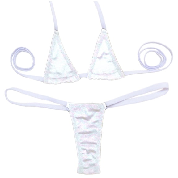 ZQUUVOU Women's Halter Triangle Thong Bikini Sets High Cut Swimsuit Bathing Suit Swimwear (D-White,Free Size)