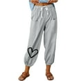 thumbnail image 1 of ZQUUVOU Women's Harem Pants Cotton High Waist Yoga Boho Drawstring Elastic Printed Waisted Joggers with Pockets Gray C, 1 of 6