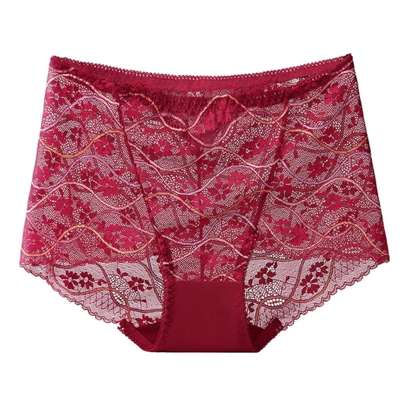 ZQUUVOU Women's High Waist Lace Underwear Floral Lace Briefs Full Coverage Panties Breathable Comfortable Underwear Daily Burgundy