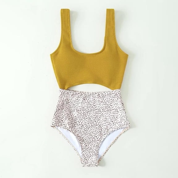 ZQUUVOU Women's High Waist One Piece Bikini Swimsuit Tummy Control Modest Bathing Suit Shorts Swim Suits Yellow