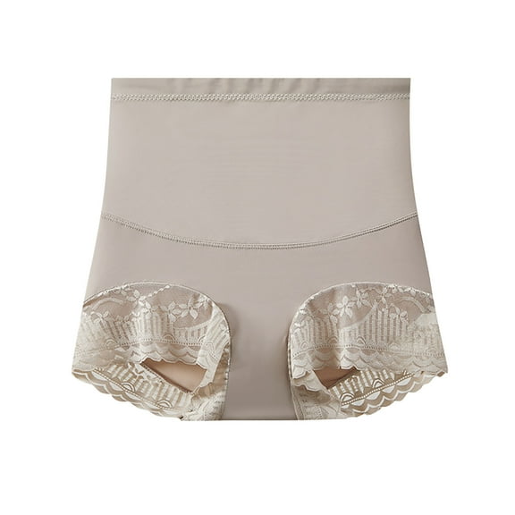 ZQUUVOU Women's High Waisted Shapewear Tummy Control Underwear Panties Lace Slimming Seamless Super Stretchy Briefs Beige A