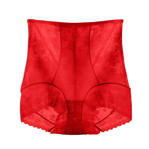 ZQUUVOU Women's High Waisted Shapewear Tummy Control Underwear Panties Lace Slimming Seamless Super Stretchy Briefs Red A