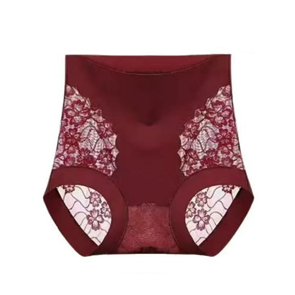 ZQUUVOU Women's High Waisted Shapewear Tummy Control Underwear Panties Lace Slimming Seamless Super Stretchy Briefs Red B