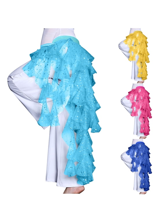 Women's Hip Scarf Skirt with Tassel Triangle Waving Cut Highlight Mesh Skirt Sparkle Party Dance Celebration Blue