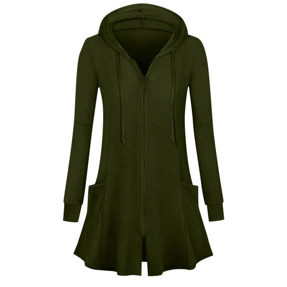ZQUUVOU Women's Hooded Dress Casual Fall Long Sleeve Hooded Blouse Zip Up Loose Tunic Dress Oversized Sweatshirts with Pocket Olive Green