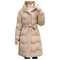 thumbnail image 1 of ZQUUVOU Women's Hooded Puffer Jacke with Belt Long Quilted Jackets Zipper Heavyweight Winter Thicken Fleece Lined Parka Khaki, 1 of 5