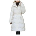 thumbnail image 1 of ZQUUVOU Women's Hooded Puffer Jacke with Belt Long Quilted Jackets Zipper Heavyweight Winter Thicken Fleece Lined Parka White, 1 of 5