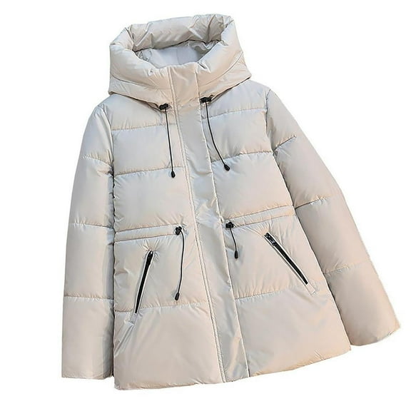 ZQUUVOU Women's Hooded Puffer Jacket Zip Up Loose Casual Outerwear Solid Color Long-sleeved Thermal Jacket with Pocket White