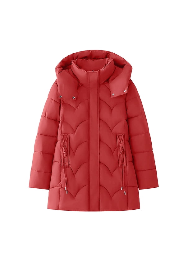 Women's Hooded Quilted Coat Lightweight Water-Resistant Packable Puffer Coat Zip Up Mid-length Jacket Red