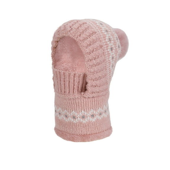 ZQUUVOU Women's Knit Balaclava Winter Plush Lined Integrated Neck Warmer Face Mask Outdoor Thermal Beanie Pink