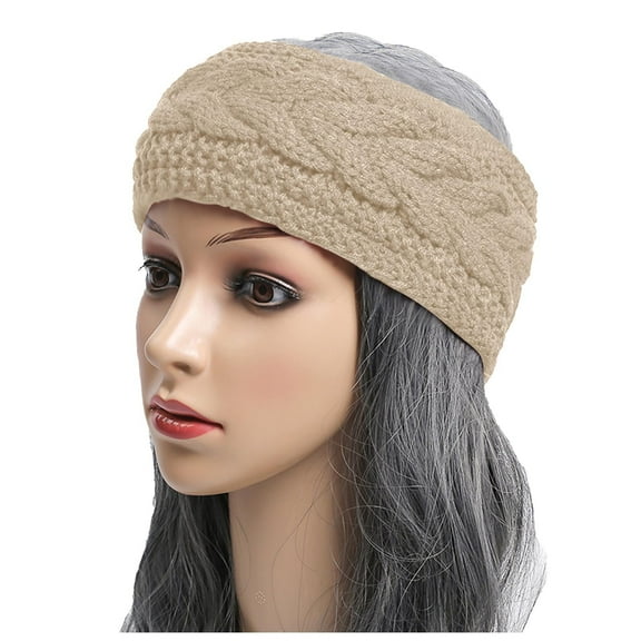 ZQUUVOU Women's Knit Handband Solid Color Sports Plush Headband Winter Ear Warmer with Thermal Lining for Cold Weather Beige