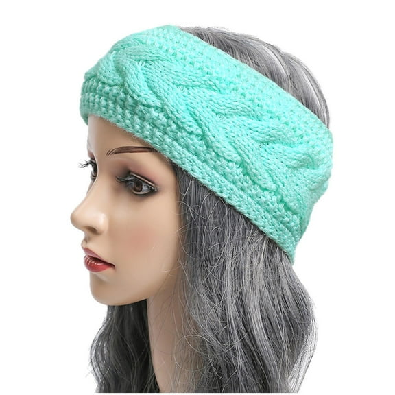 ZQUUVOU Women's Knit Handband Solid Color Sports Plush Headband Winter Ear Warmer with Thermal Lining for Cold Weather Green