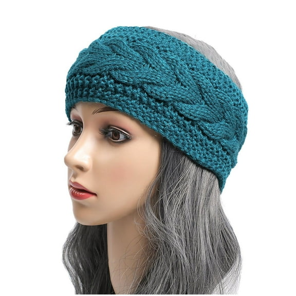 ZQUUVOU Women's Knit Handband Solid Color Sports Plush Headband Winter Ear Warmer with Thermal Lining for Cold Weather Navy