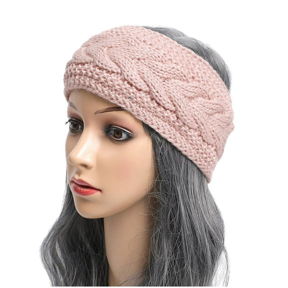 ZQUUVOU Women's Knit Handband Solid Color Sports Plush Headband Winter Ear Warmer with Thermal Lining for Cold Weather Pink