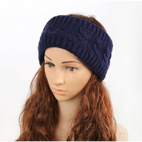 ZQUUVOU Women's Knit Headband Plush Lined Solid Color Bow Detail Ear Warmer Twisted Winter Warm Hair Accessory Navy