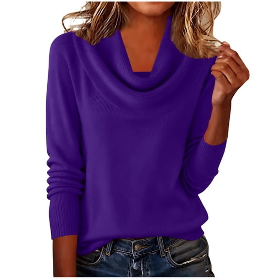 ZQUUVOU Women's Knit Sweaters Fall Winter Casual Loose Fashion Cowl Neck Long Sleeve Trendy Pullover Tops Purple