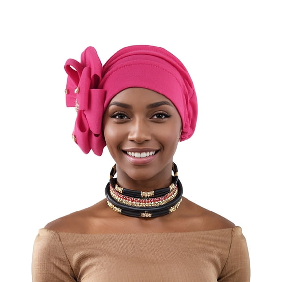 ZQUUVOU Women's Knitted Beanie Elastic Silk Headwear with Flower Stretchy Turban Hat Chemo Cap Bandana Head Wrap Hot Pink B