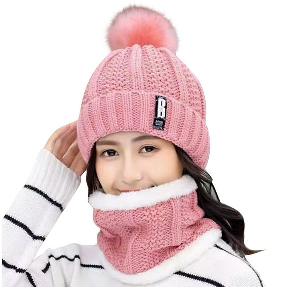 ZQUUVOU Women's Knitted Wool Hat Solid Color Plush Thermal Lined Beanie Ear Coverage Cold Weather for Outdoor Activities Pink