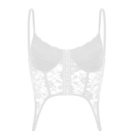 ZQUUVOU Women's Lace Bustier Corset Tops Waisted Trainer Bust Support Bralette V Neck Backless Adjustable Strap Crop Tops White