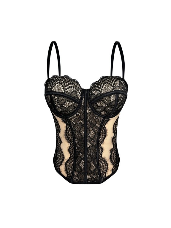 Women's Lace Camisole Corset with Pads Adjustable Spaghetti Strap Crop Top Backless Tummy Control Shapewear Top Beige