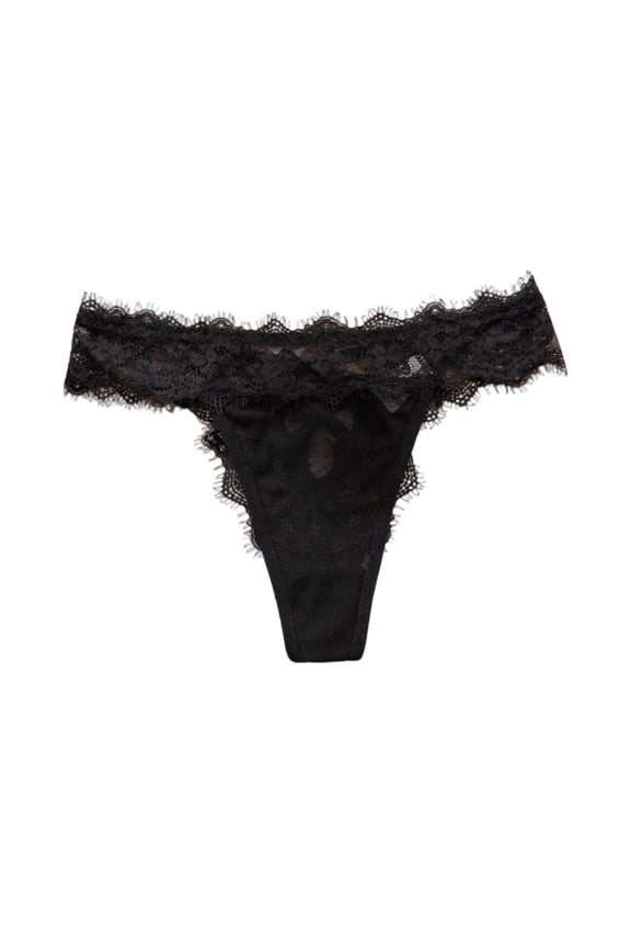 Women's Lace G String Thong Low Rise Eyelash Lace Breathable Soft Stretchy Sheer Mesh Underwear Daily Comfortable Wear Black