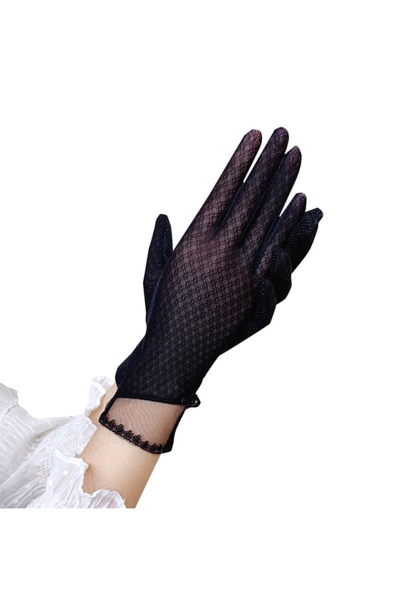 Women's Lace Gloves Sun Protection Gloves Medium Length Sheer Mesh UV Protection Elastic Breathable Gloves Black