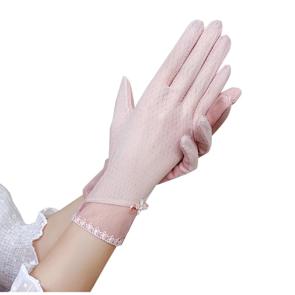 ZQUUVOU Women's Lace Gloves Sun Protection Gloves Medium Length Sheer Mesh UV Protection Elastic Breathable Gloves Pink