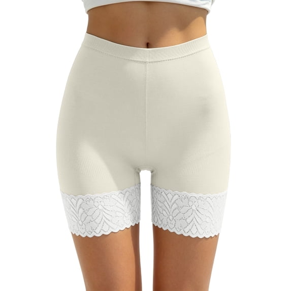 ZQUUVOU Women's Lace Slip Shorts for Under Dresses Summer Seamless Shorts 4 Inch Boyshorts Underwear Breathable Shorts White