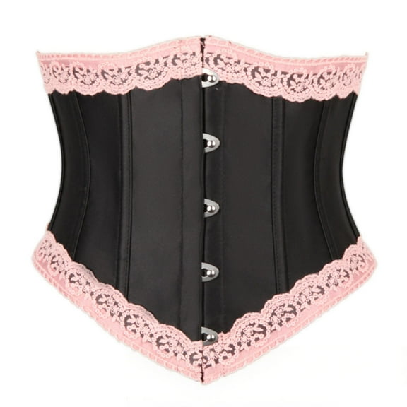 ZQUUVOU Women's Lace Trim Corset Waist Belt Wide Waistband Obi Tied Waspie Trainer Renaissance Steampunk for Wedding Black