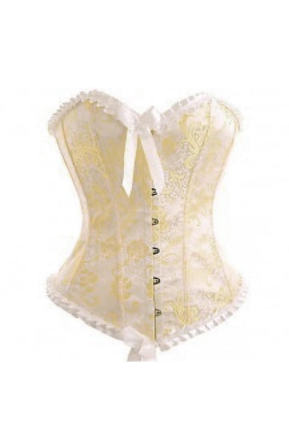 Women's Lace Up Overbust Corset Bustier Court Gel Bone Bow Cute Bodyshaper Top Tight Underwear Shapewear Yellow