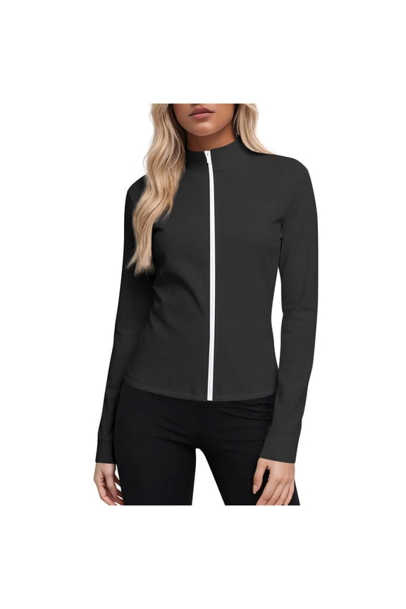Women's Lightweight Athletic Jacket Zip Up Long Sleeve Sun Protection Sports Jacket Breathable Outdoor Golf Shirts Black