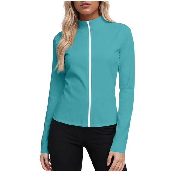 ZQUUVOU Women's Lightweight Athletic Jacket Zip Up Long Sleeve Sun Protection Sports Jacket Breathable Outdoor Golf Shirts Sky Blue