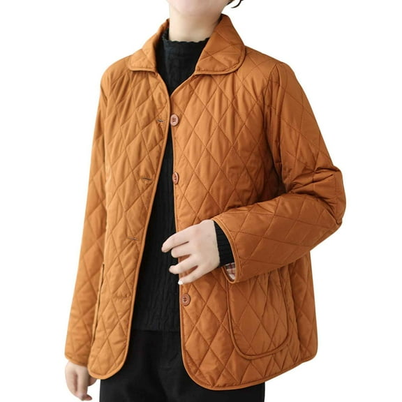 ZQUUVOU Women's Lightweight Quilted Jacket Loose Casual Collar Warm Winter Coat Outwear Long Sleeved Cotton Jacket Orange