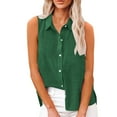 thumbnail image 1 of ZQUUVOU Women's Linen Sleeveless Blouse V Neck Button Down Collared Tank Tops Solid Color Casual Summer Loose Shirts Green, 1 of 7