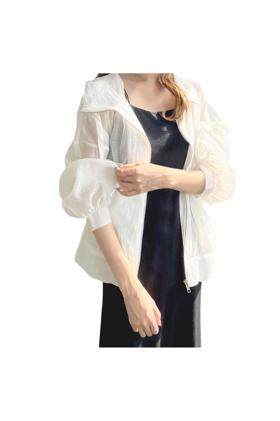 Women's Sun Protection Jackets Long Sleeve UV Fishing Hiking Button Down Cover Up Shirt (White,Free Size)