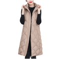 thumbnail image 1 of ZQUUVOU Women's Long Sleeveless Puffer Vest with Hood Fall Winter Lightweight Warm Quilted Jackets Button Zip Down Coat Khaki, 1 of 7