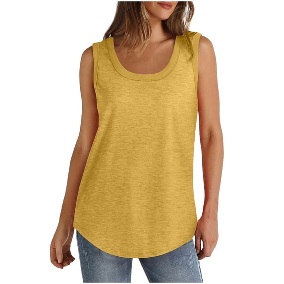ZQUUVOU Women's Loose Tank Top Solid Color Crew Neck Dressy Casual Summer Sleeveless Blouse Tunic Spring T Shirts Yellow