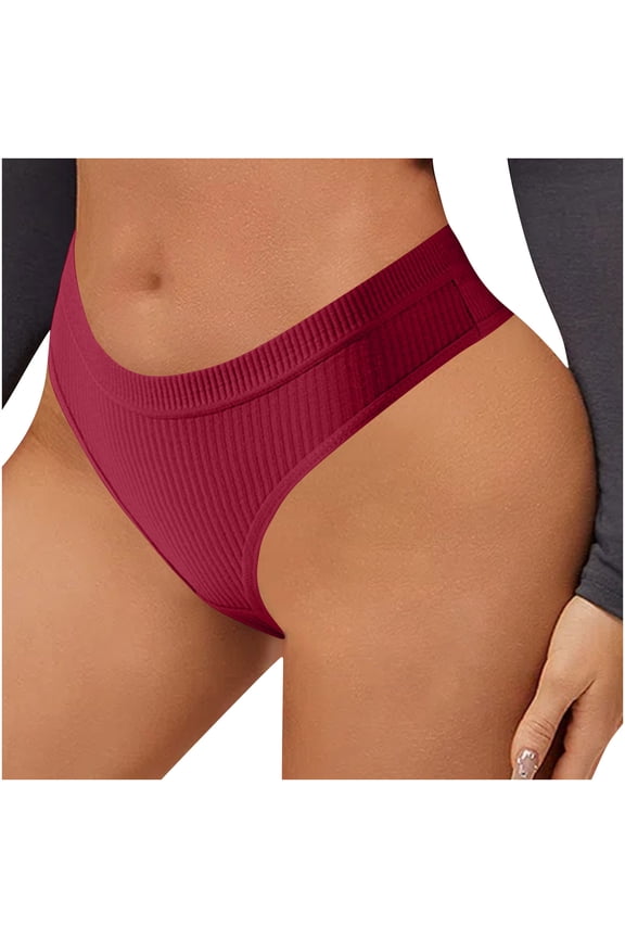 Women's Low Rise Briefs Ribbed Knit Hipster Panties Athletic Breathable Soft Stretchy Workout Underwear Daily Wear Burgundy