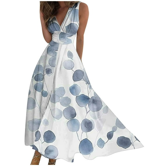 ZQUUVOU Women's Maxi Dress Floral Print Sleeveless V Neck Long Dress Spring Summer Casual Holiday Dress Sundress White