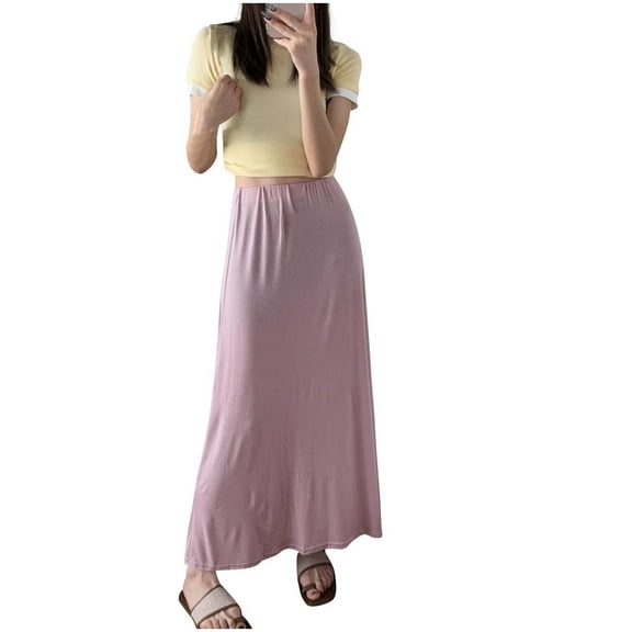 ZQUUVOU Women's Maxi Skirt Solid Color Loose High Waist Elastic Comfortable Long Skirt Lounge Casual Outfits Pink