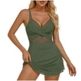 thumbnail image 1 of ZQUUVOU Women's Mesh One Piece Swimdress Cross Front V Neck Strappy Tummy Control High Waisted Sheer Wraps Bathing Suit Green, 1 of 9