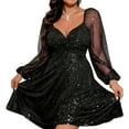 thumbnail image 1 of ZQUUVOU Women's Mesh Sequin Gown Long Sleeve V Neck Sparkly Sheer Formal Dress for Evening Midi Cocktail Dress Black, 1 of 8
