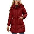 thumbnail image 1 of ZQUUVOU Women's Mid Length Puffer Coat Winter Fashion Casual Parkas Waist Defining Zip Front Hooded Jacket with Pockets Red, 1 of 9