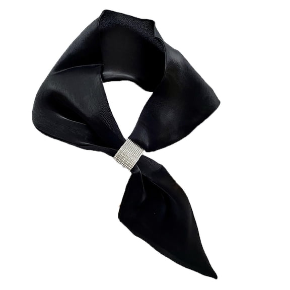 ZQUUVOU Women's Mini Silk Scarf Loops Cross Neckwear Hair Band Bag Accessory Decorative Tie Lightweight Fashion Black