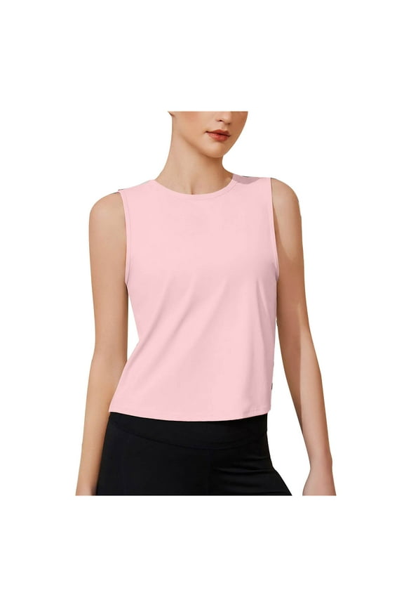 Women's Moisture Wicking Tank Top Workout Loose Crop Quick Dry Yoga Gym Athletic Vest Solid Color Lightweight Tops Pink