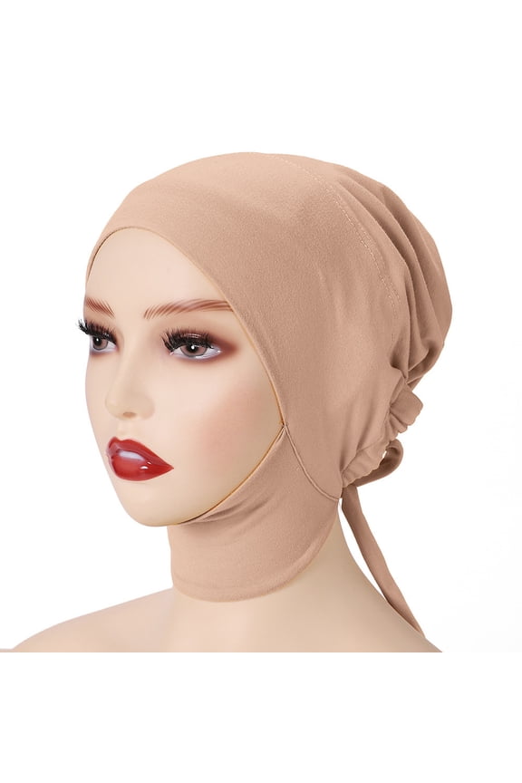 Women's Muslim Inner Hijab Caps Elasticated Neck Cap Solid Color Stretchy Breathable Full Cover Undercap Tube Bonnet Coffee
