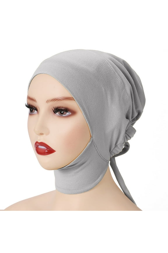 Women's Muslim Inner Hijab Caps Elasticated Neck Cap Solid Color Stretchy Breathable Full Cover Undercap Tube Bonnet Gray