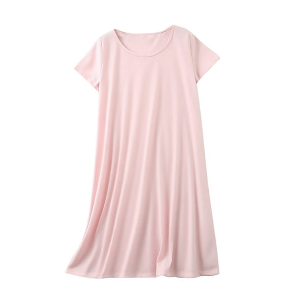 ZQUUVOU Women's Nightgown Cotton Lightweight Solid Crew Neck Short Sleeve Sleepshirt Comfortable Casual Sleepwear Pink